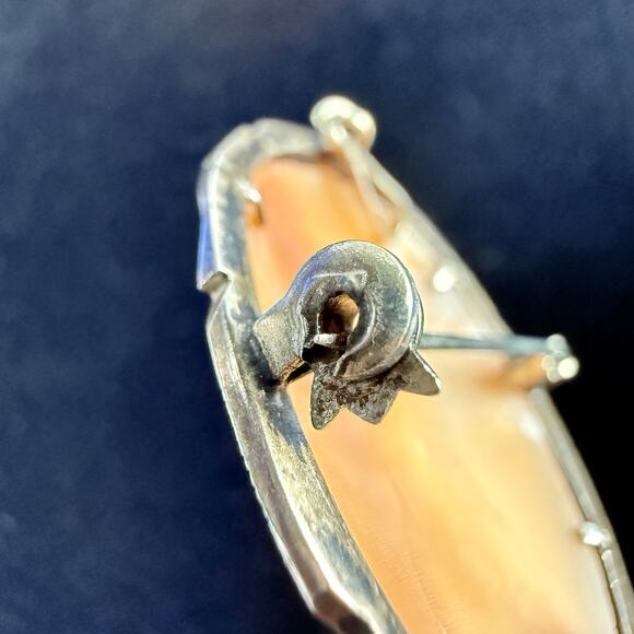 Vtg Cameo Carved Shell Pendant Brooch Lady Left Profile Italy 800 Silver Lg - Picture 7 of 9